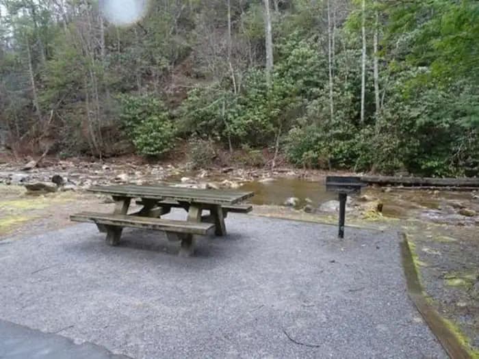 Picnic tables next to Horse Creek