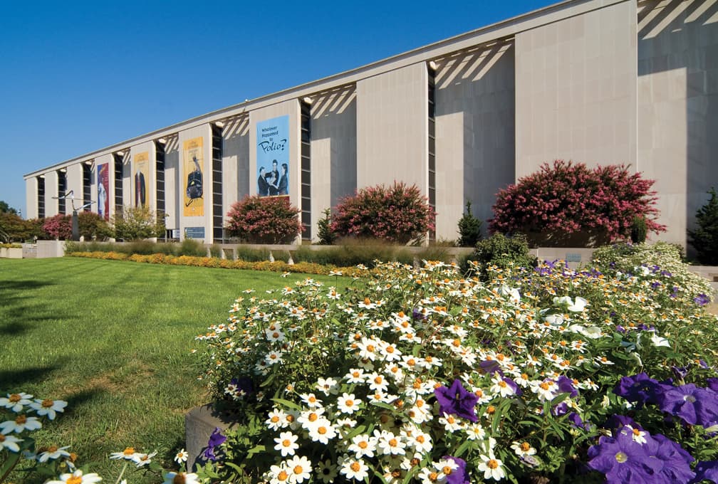 Mall side view with gardens