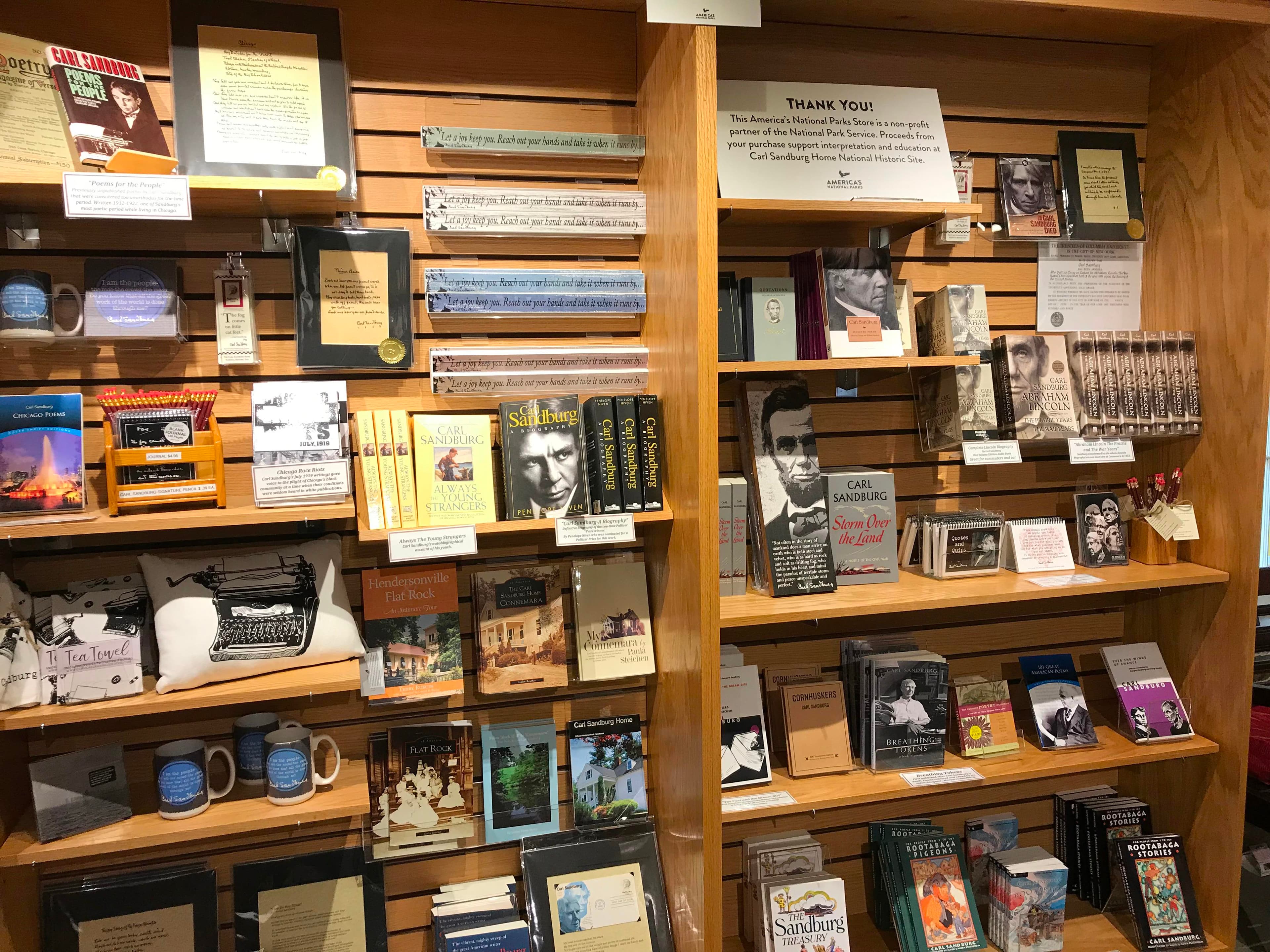 Park Store is available inside the Sandburg Home