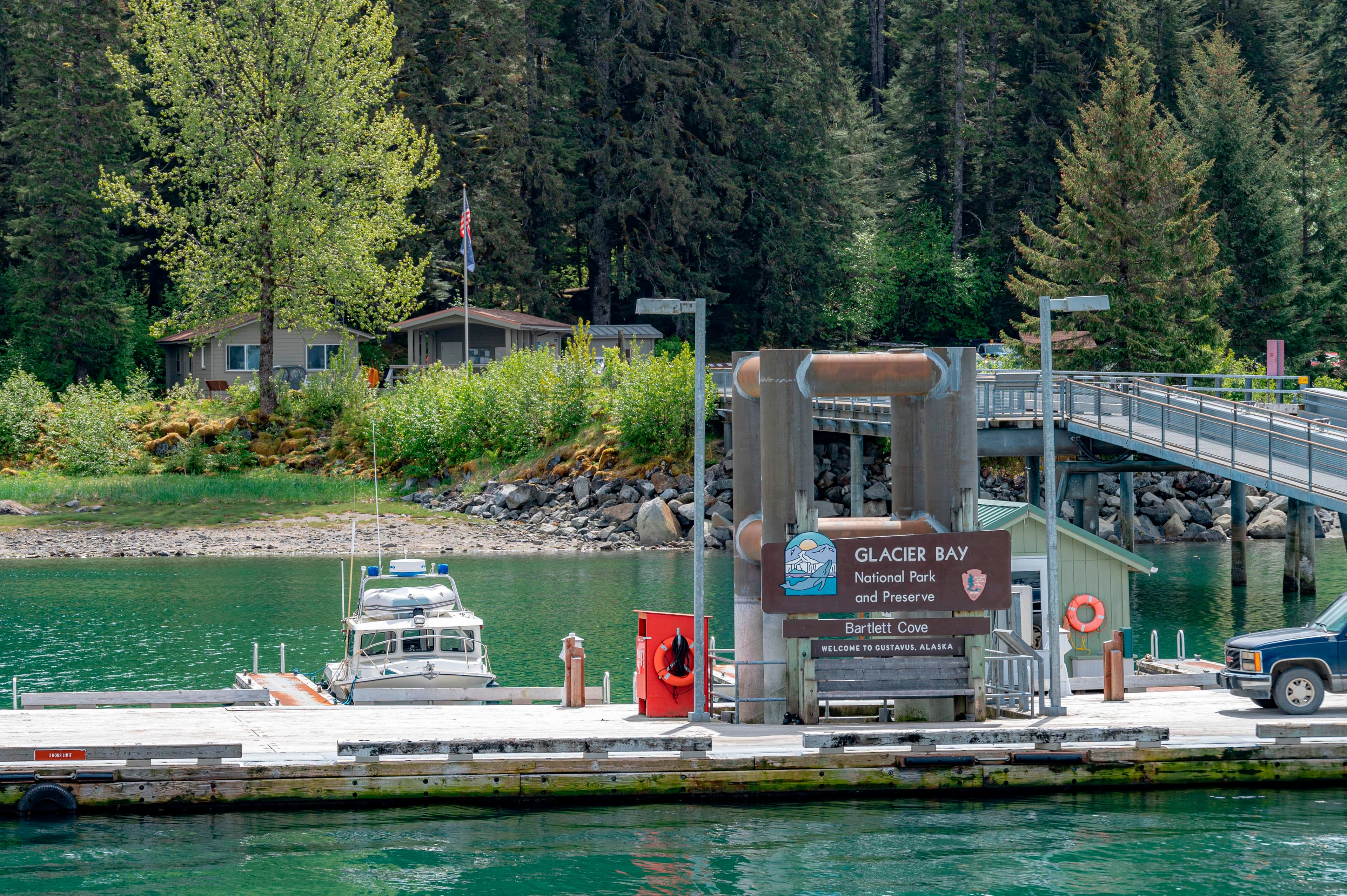 The Bartlett Cove Dock and the Visitor Information Station