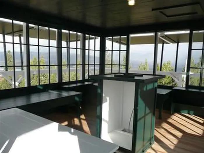 Double Arrow Lookout Tower- interior cabin looking northwest