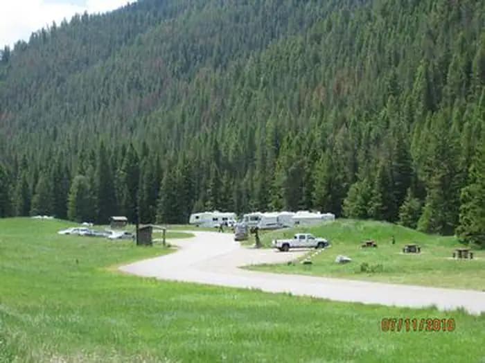 Moose Creek Flat Campground, RV's, vehicles & vault toilets
