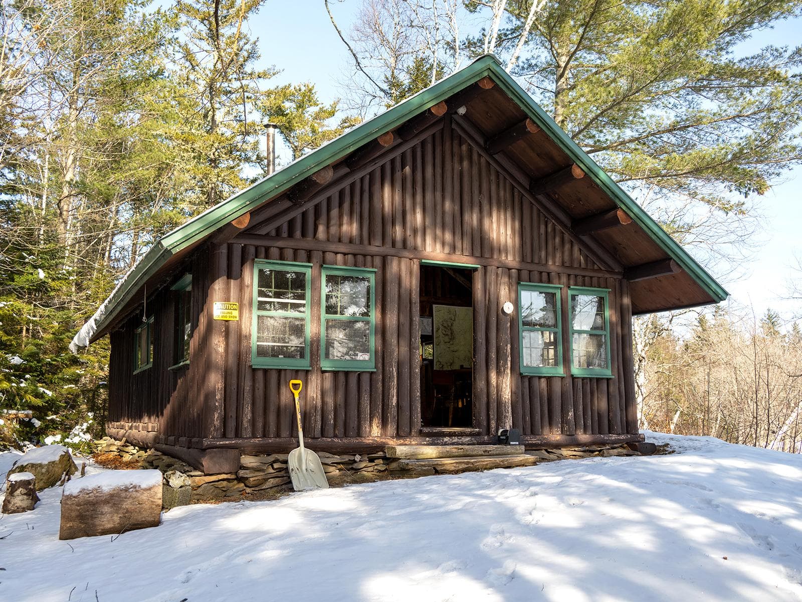 Welcome to Haskell Hut in the winter! Reserve to stay at this scenic site.