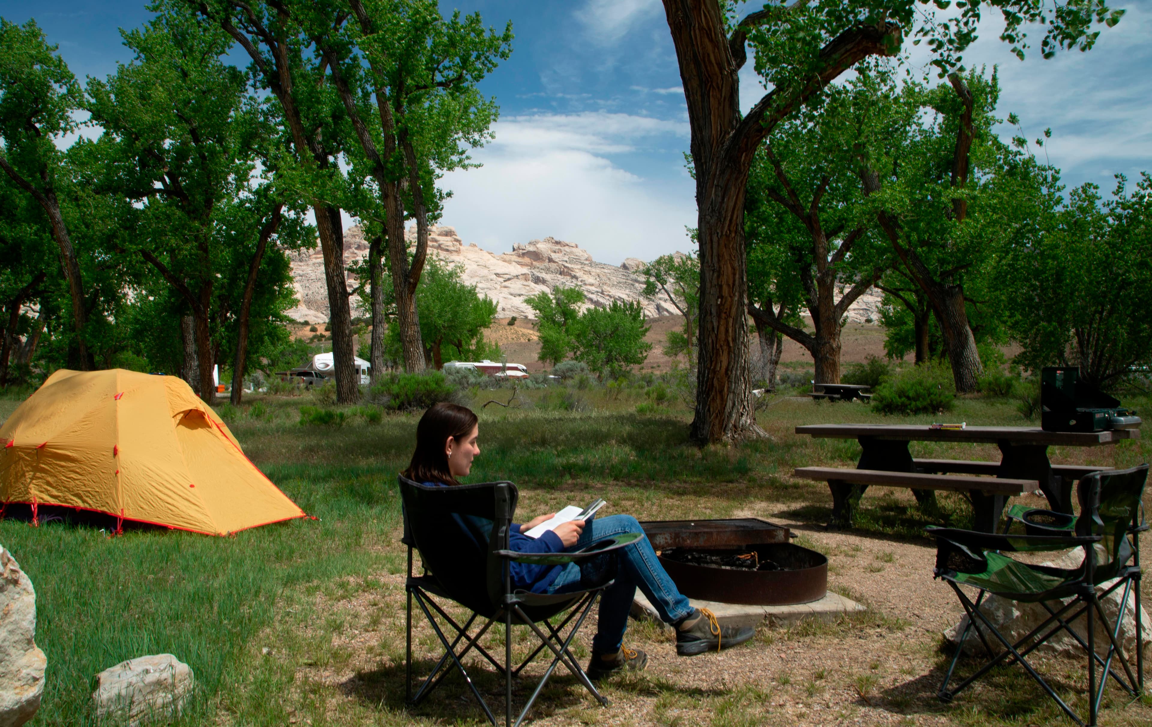 Situated in a cottonwood grove, many sites provide shady respites in the Green River Campground.