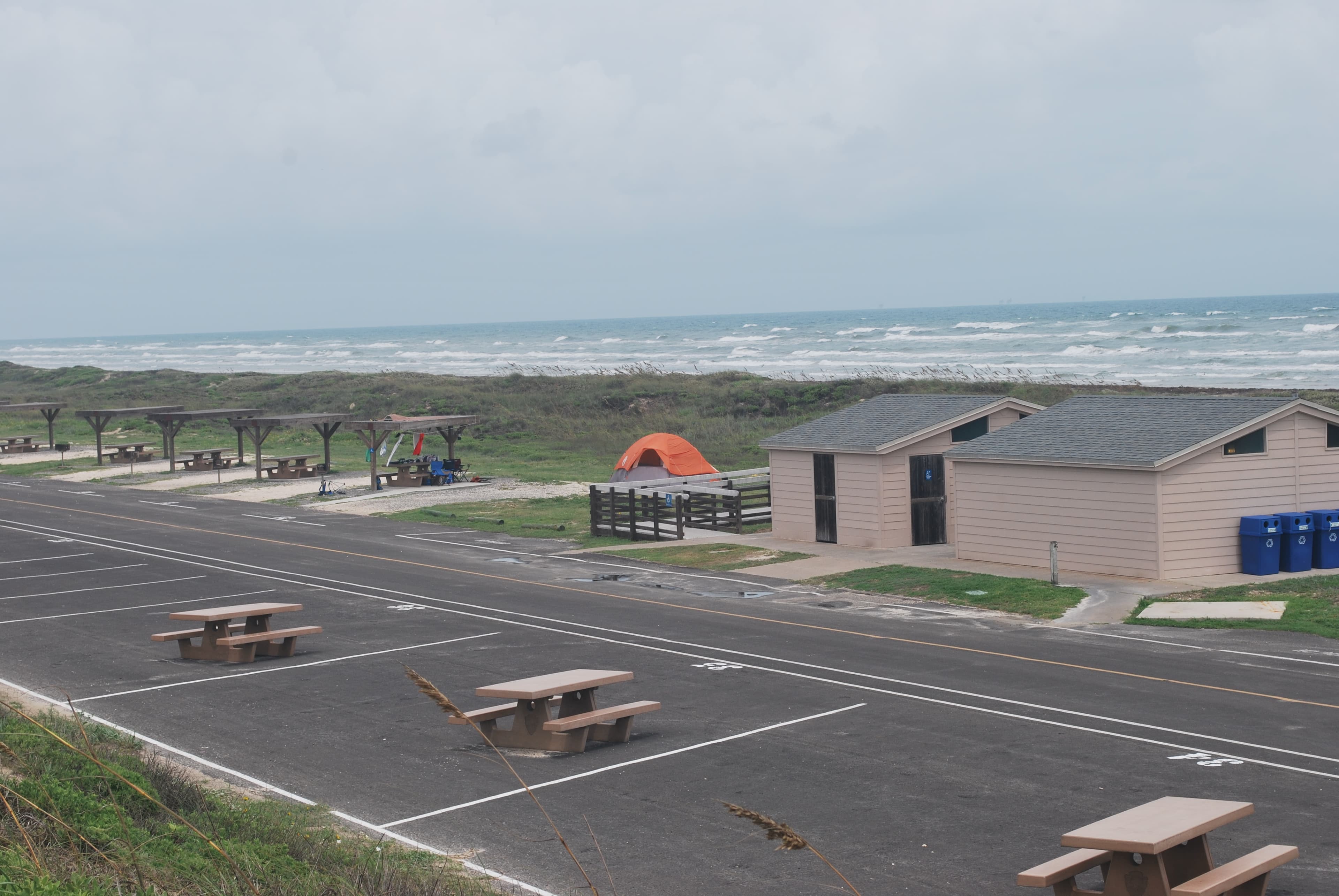 Malaquite Campground is tucked in the dunes right next to the beach with 48 sites on pavement and gravel..