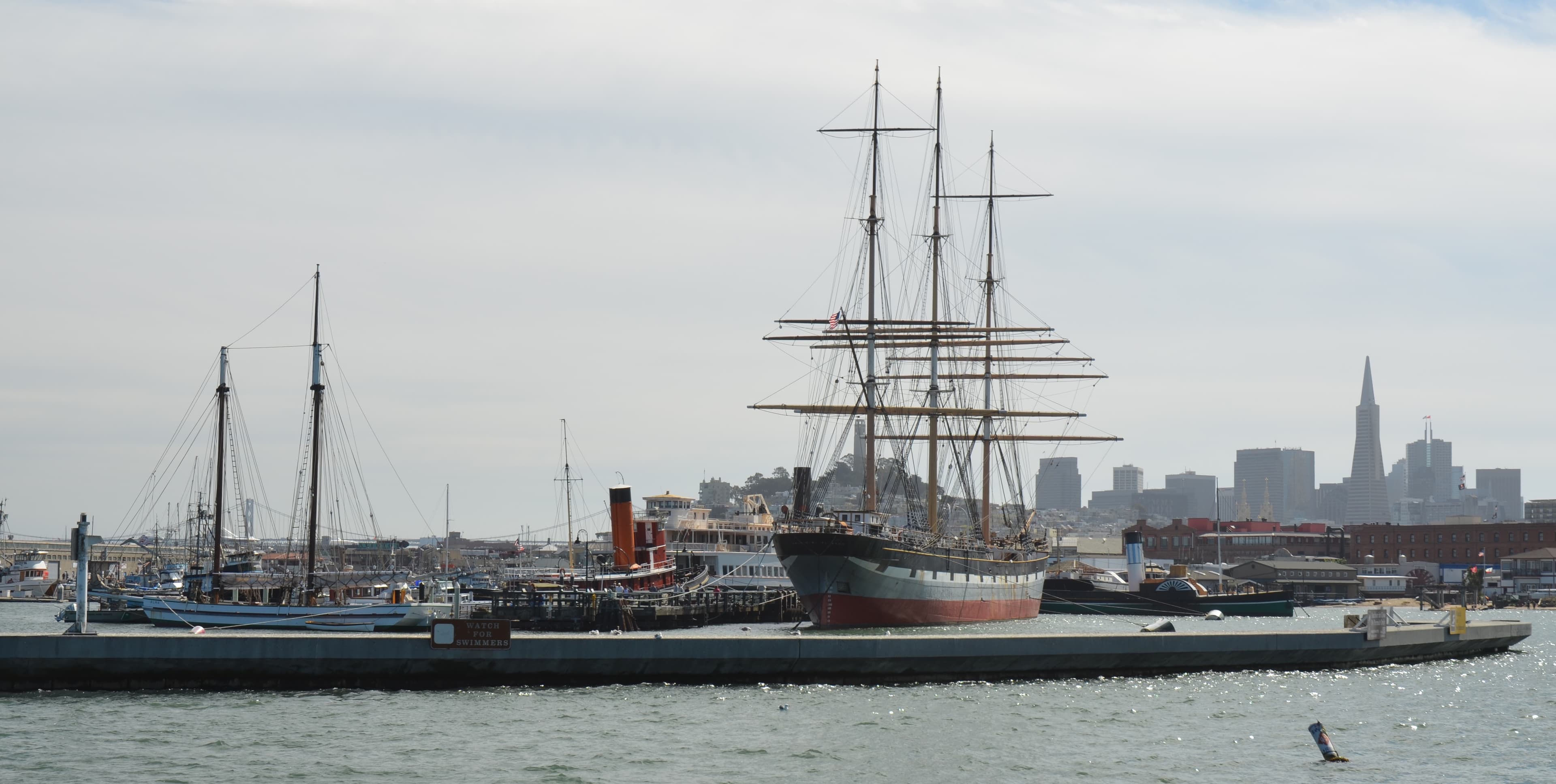 A view of Hyde Street Pier, Coit Tower and downtown San Francisco.