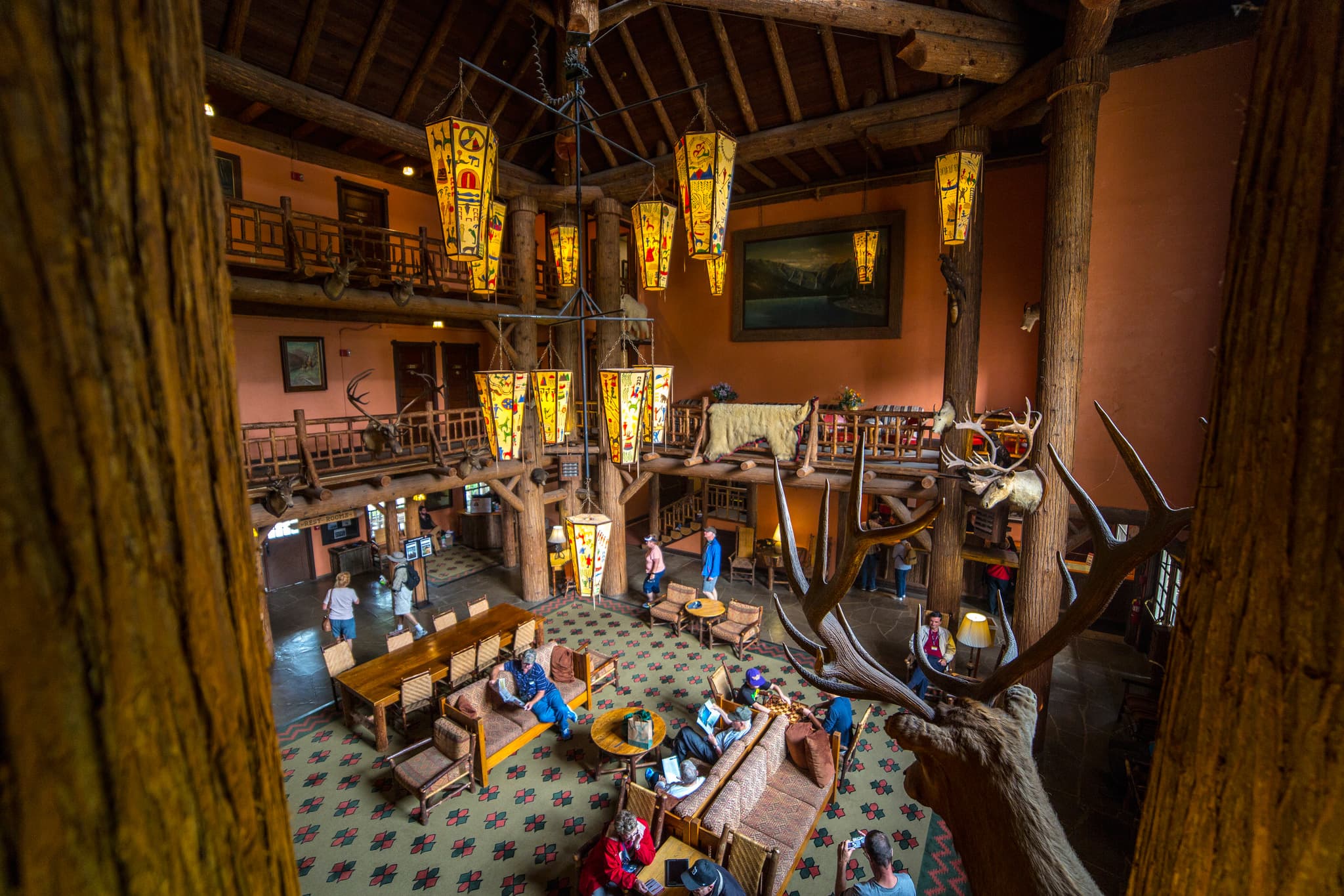 Lobby of the historic Lake McDonald Lodge