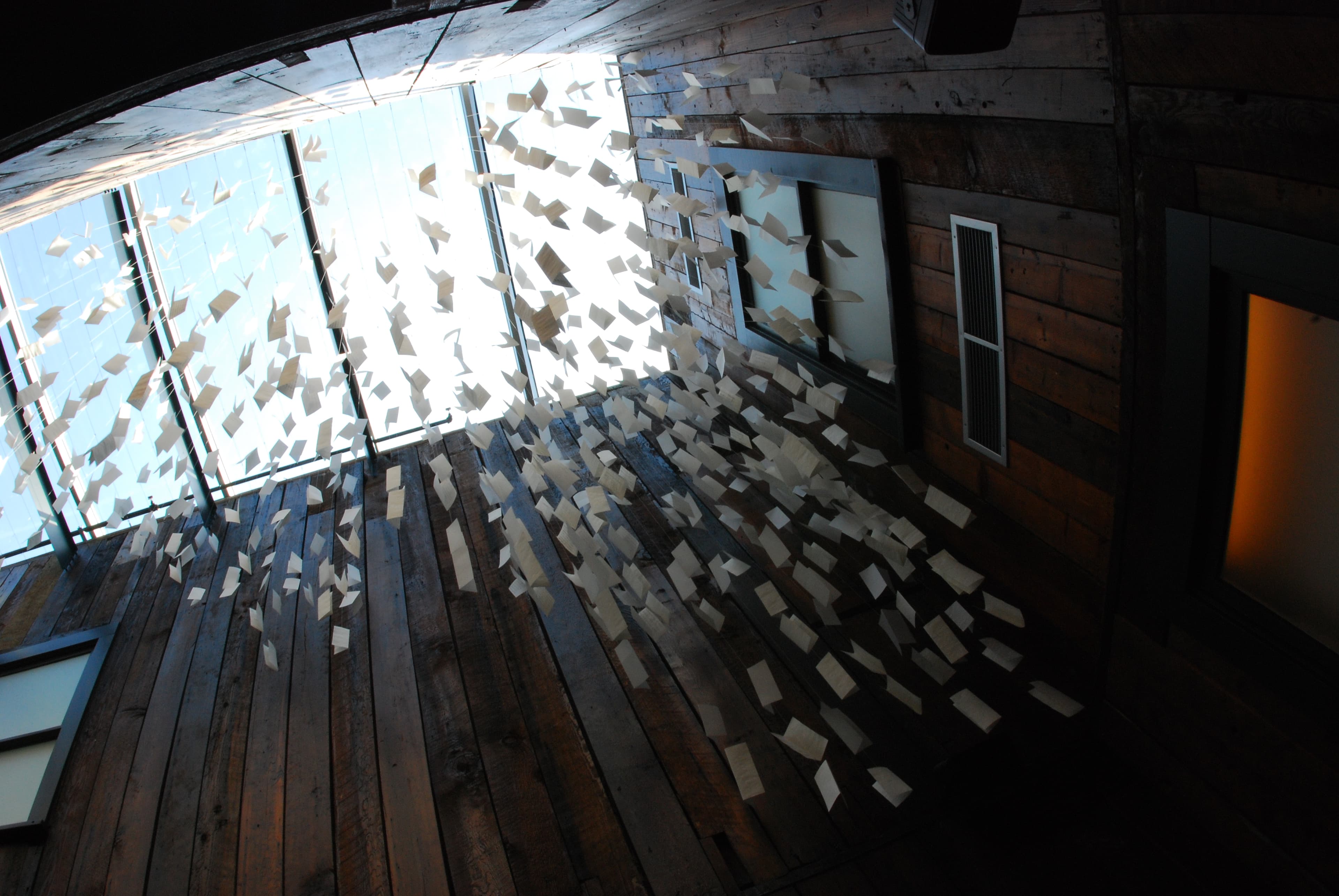 “Letter Cloud,” by Erin Shie Palmer, is made up of letters written by immigrants to family and friends