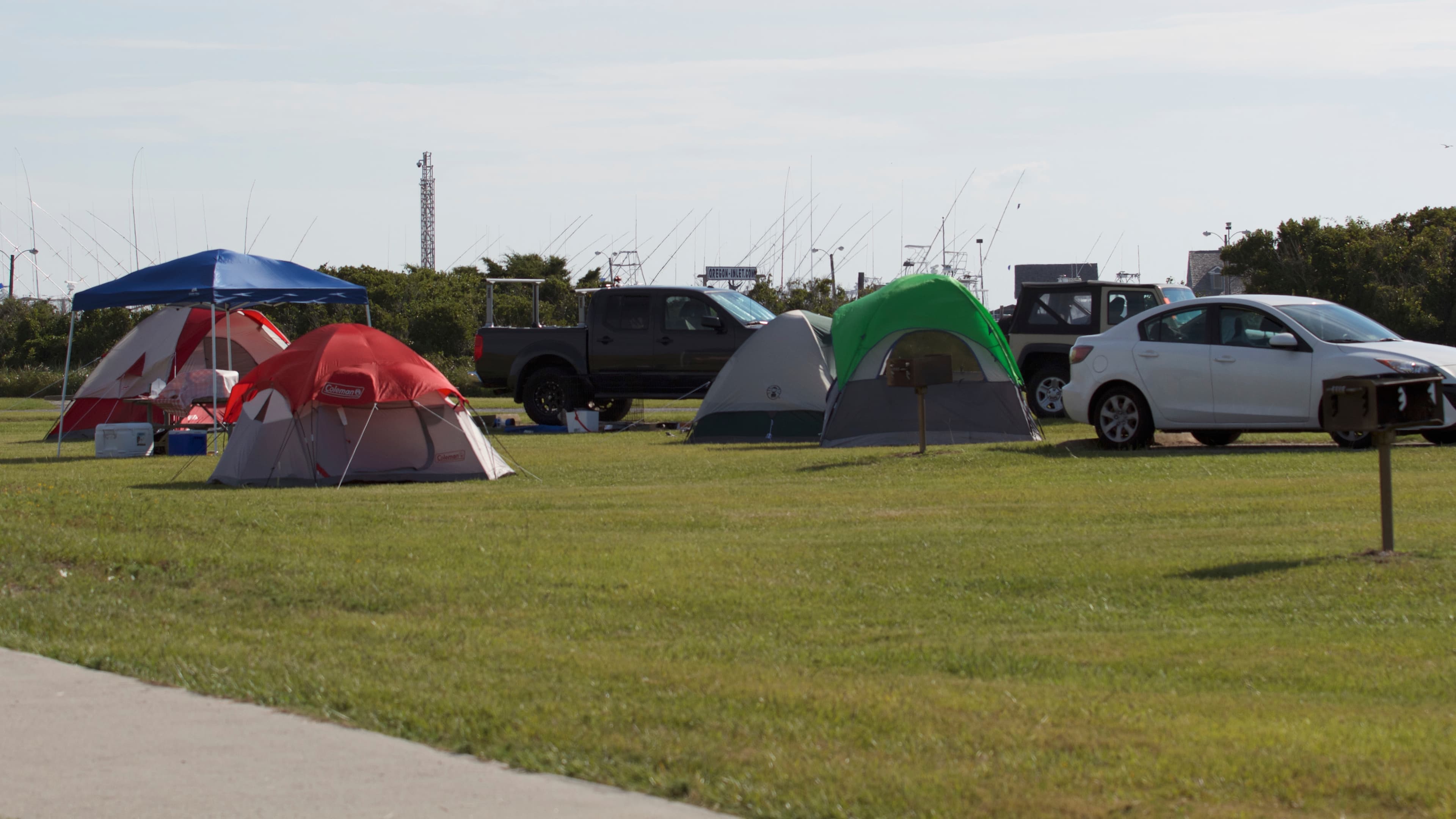 Several tents are pitched at the Oregon Inlet Campground.