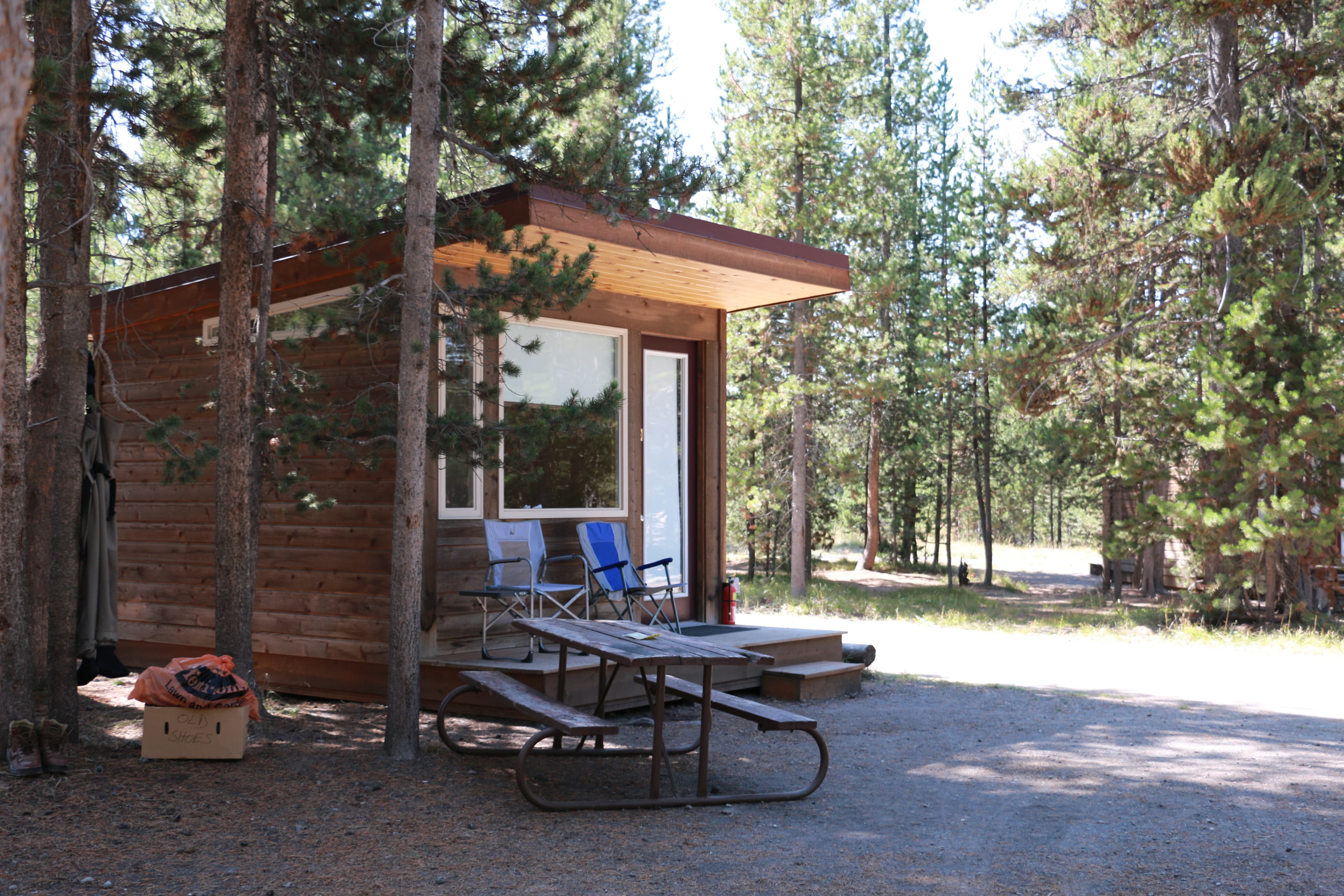 Try one of the camper cabins if you don't have a tent or an RV.