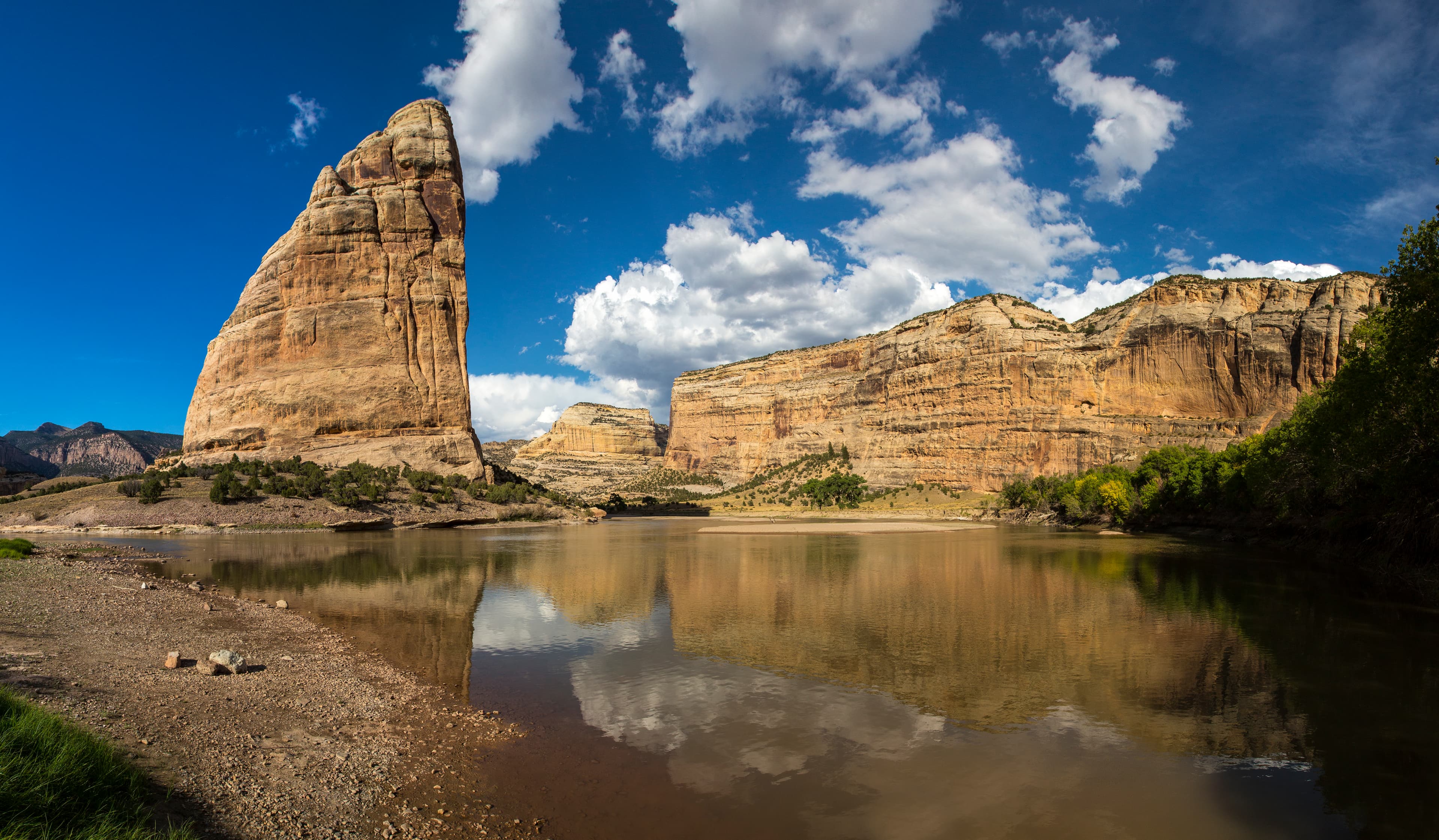 Steamboat Rock rises above the Green River in Echo Park
