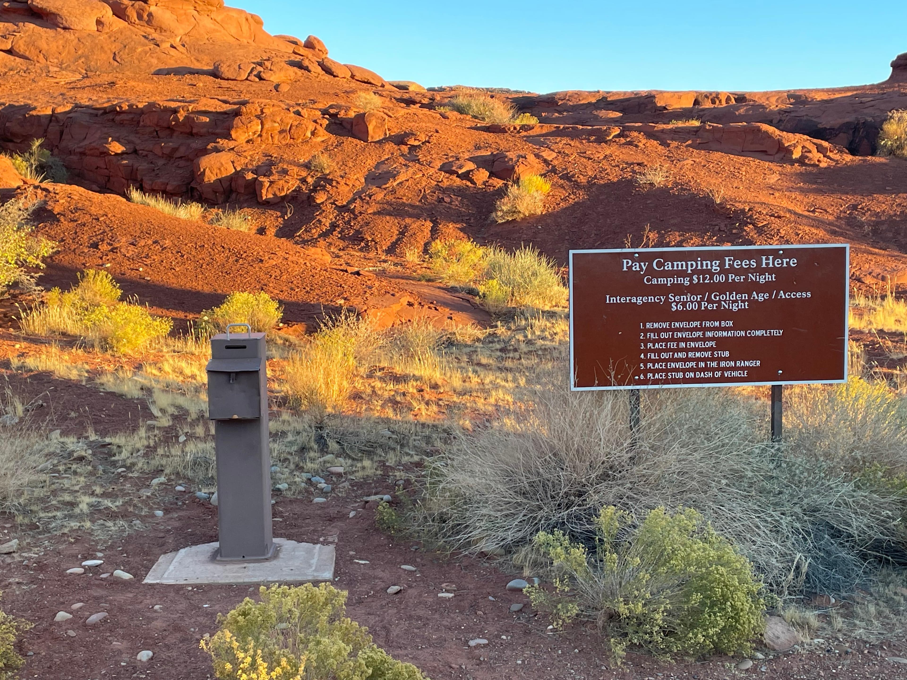 Pay your camping fee for Farley Canyon at the iron ranger next to the vault toilets.