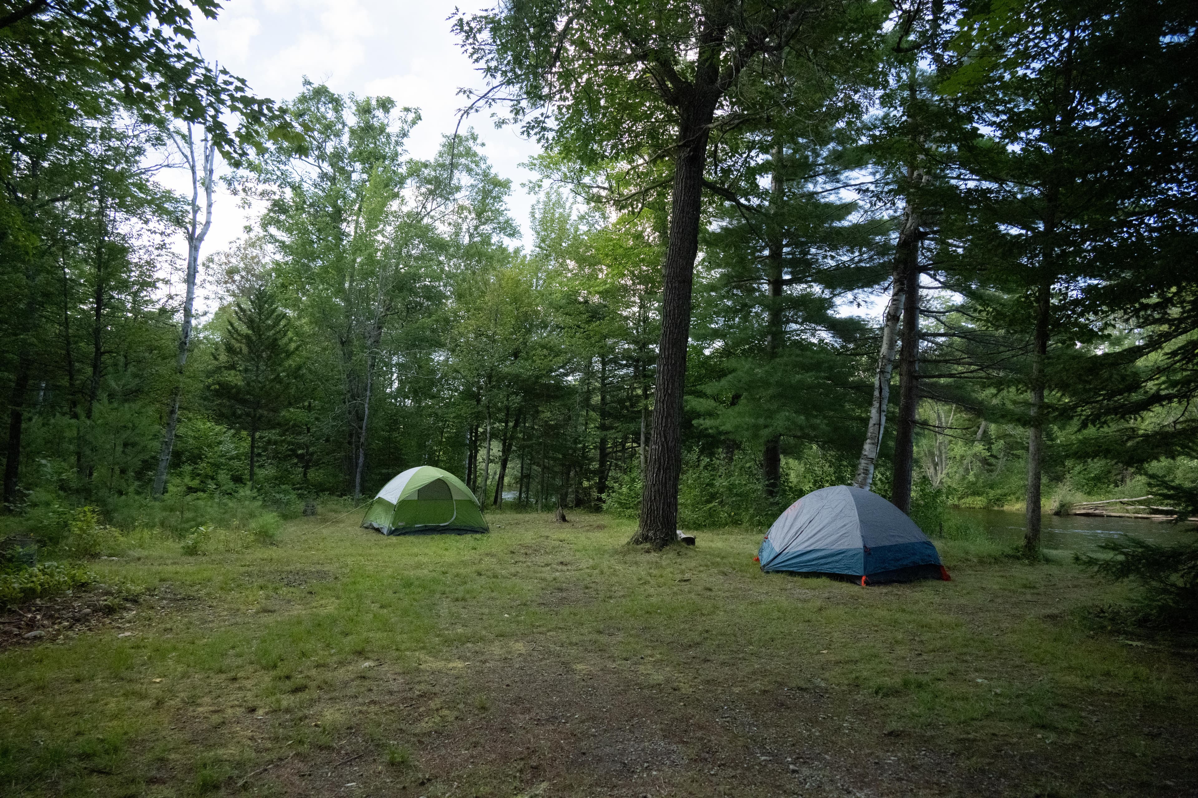 Two tents set up at the Upper East Branch Campsite