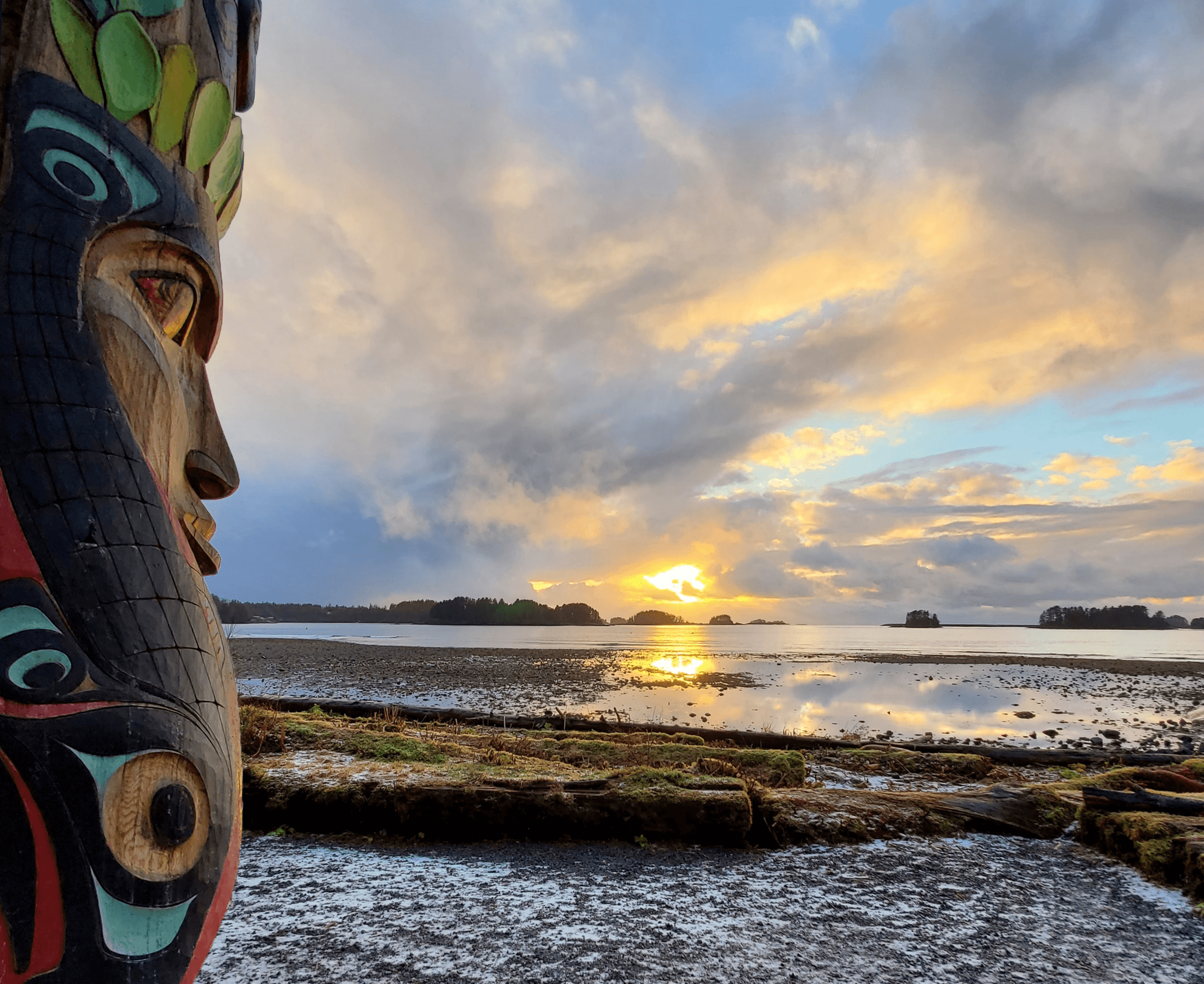 Sunset from Cinnamon Dockham and the Centennial Pole.