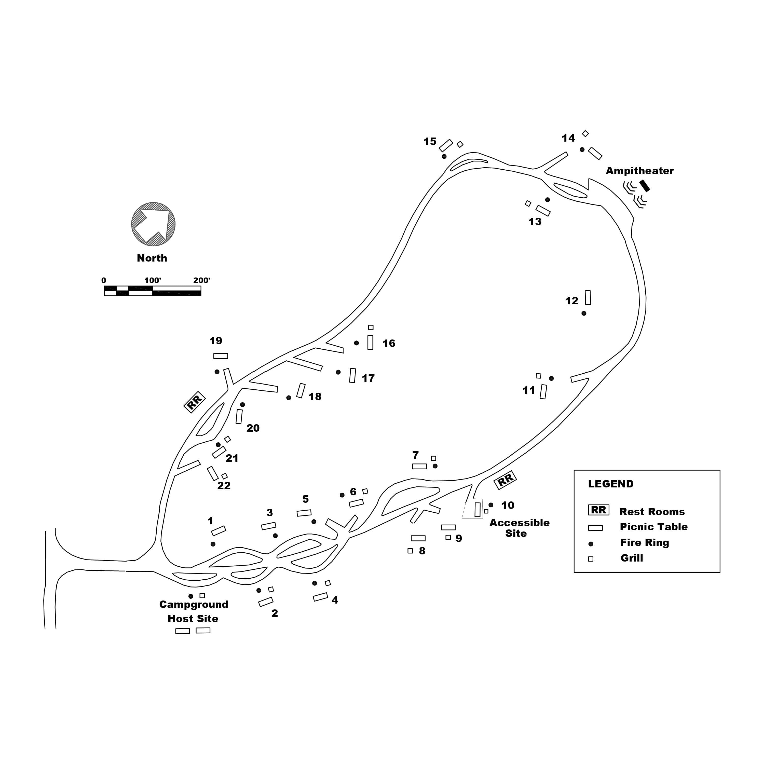 Location and type of campsites at Rocky Springs Campground