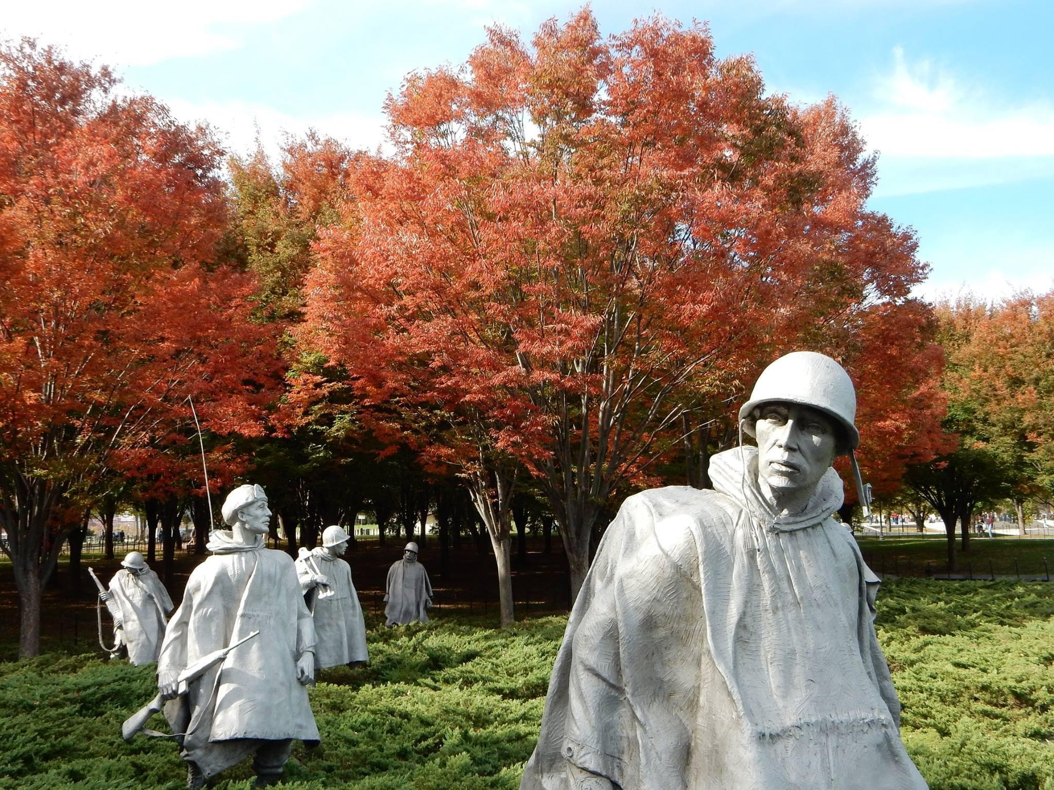 The Korean War Veterans Memorial with fall foliage