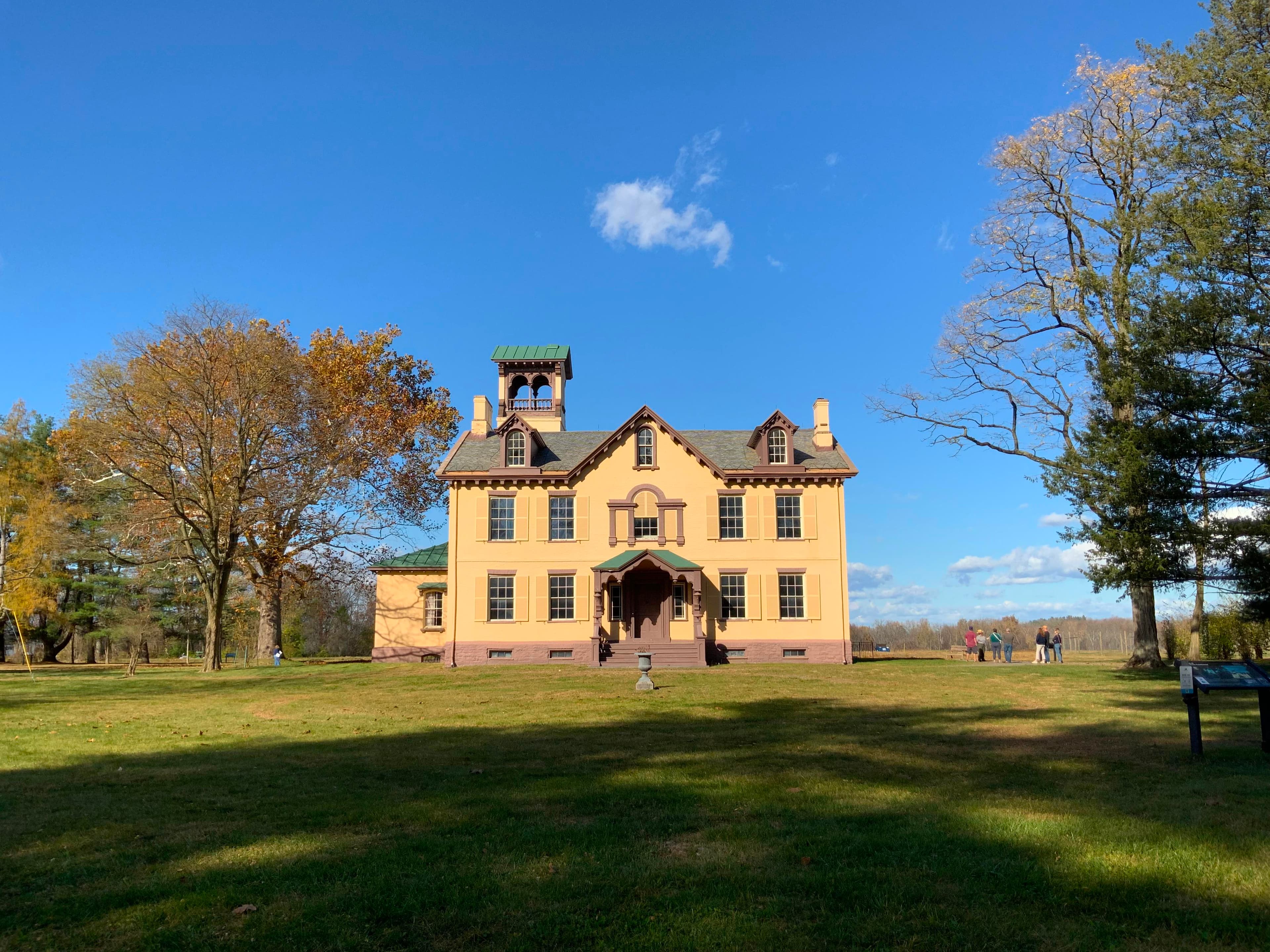 Lindenwald during fall, the large Sycamore tree is prominently seen to the left rear of the house.