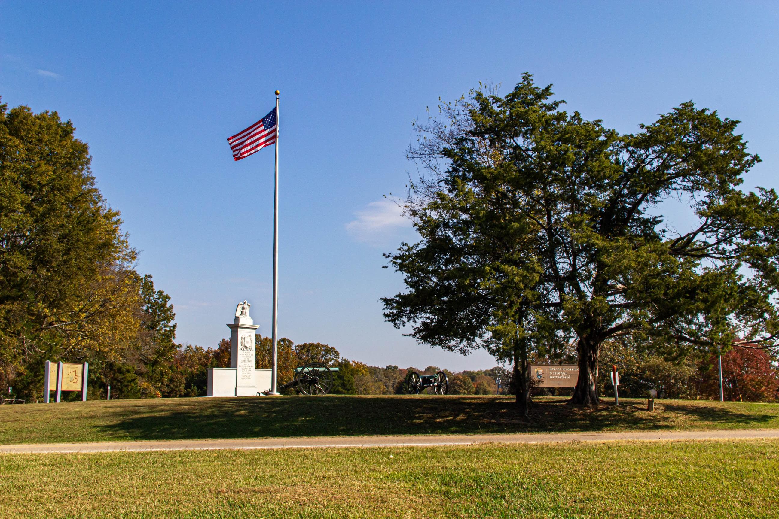 The monument at Brices Cross Roads National Battlefield Site.