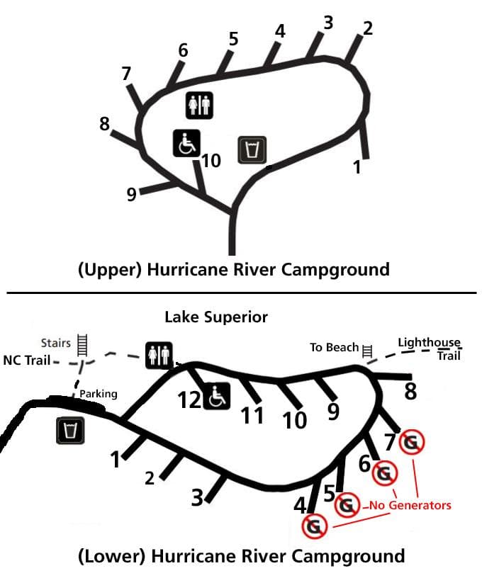 Campsite Map for Upper and Lower Hurricane River campground