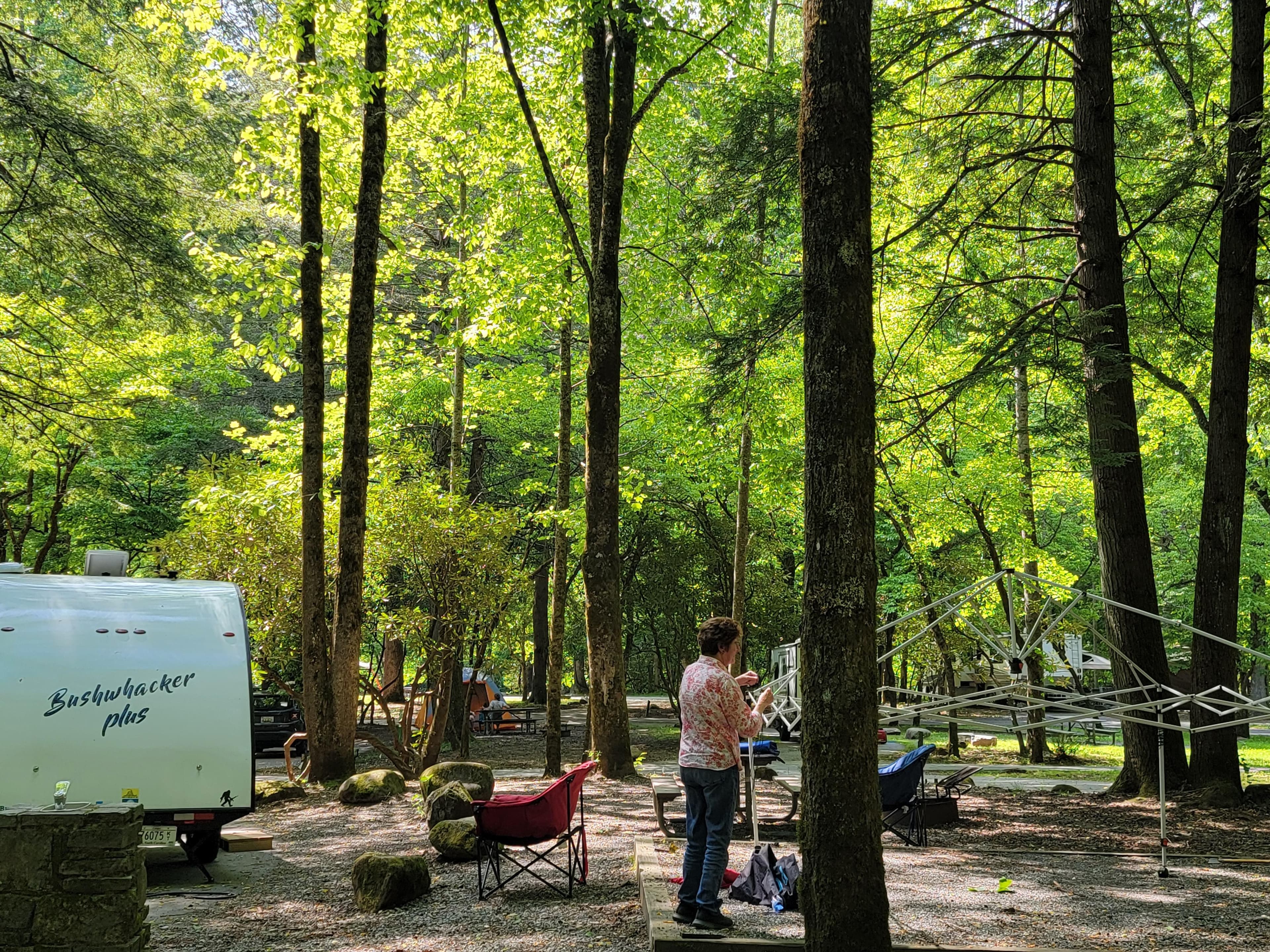 Each campsite includes a level gravel area to set up needed gear.