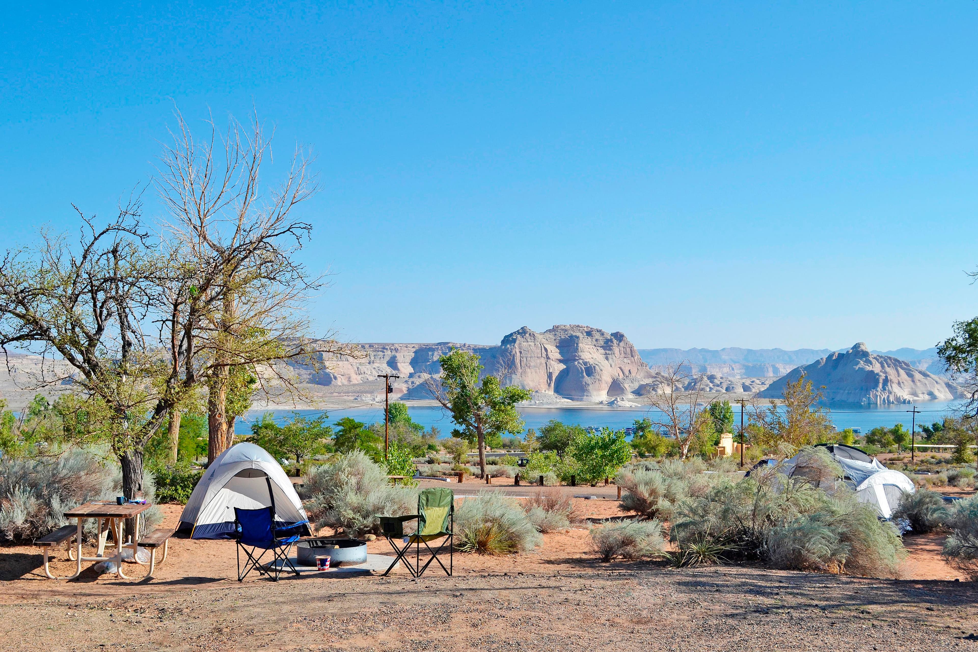 Even without a boat, you can camp with a view of the lake.