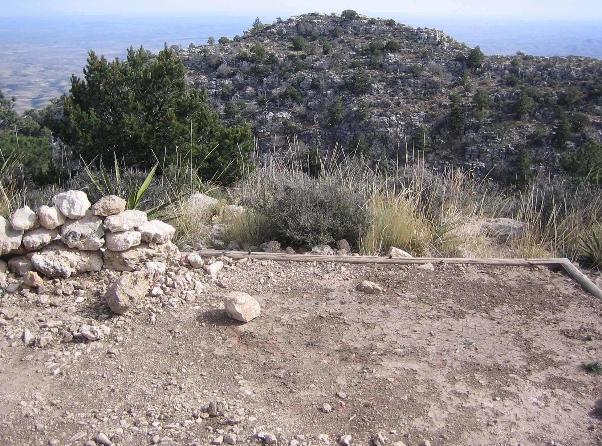 Guadalupe Peak campsites have great landscape view but little shade or cover from the elements.