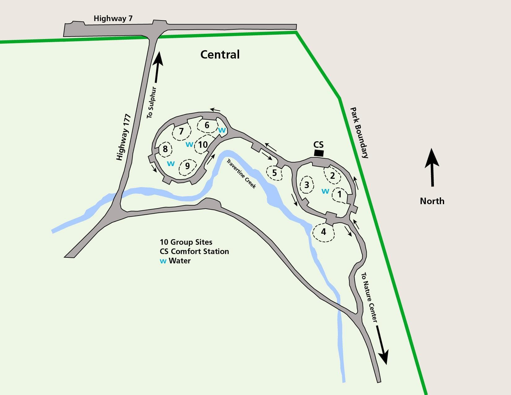 Central Campground consists of ten group campsites. open only for the summer season.