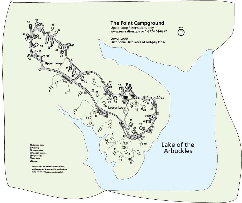 The Point Campground is open year-round. Sites in the upper loop are by reservation only. Sites in the lower loop are first-come, first-served.