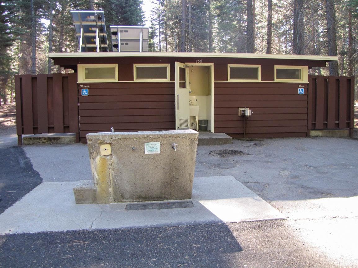 Three campground restrooms offer a water fountain and spigot and utility sink.
