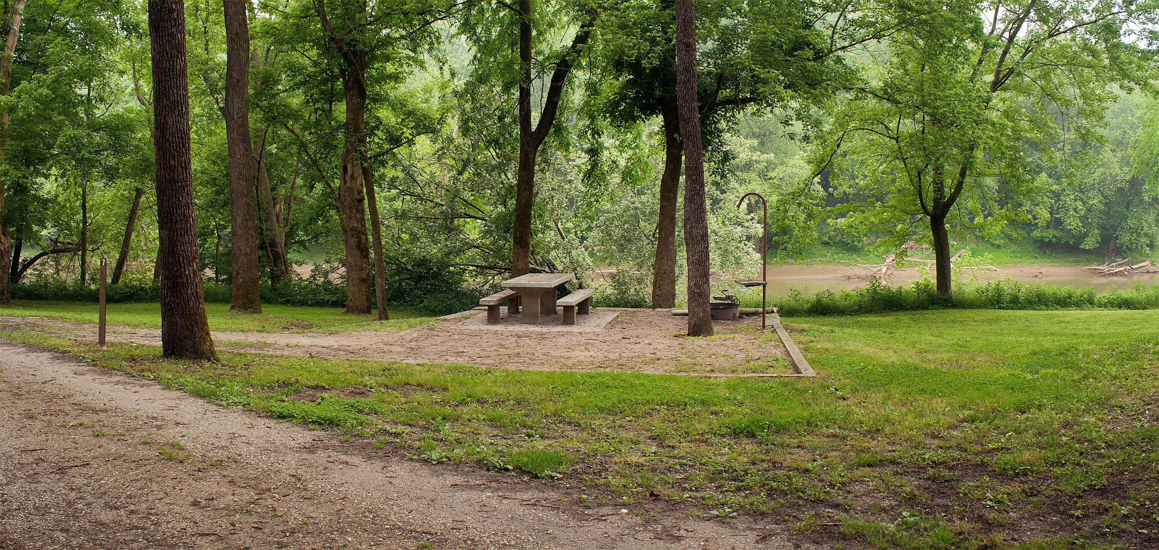This campground's primitive sites feature a picnic table, fire ring, and lantern hook.