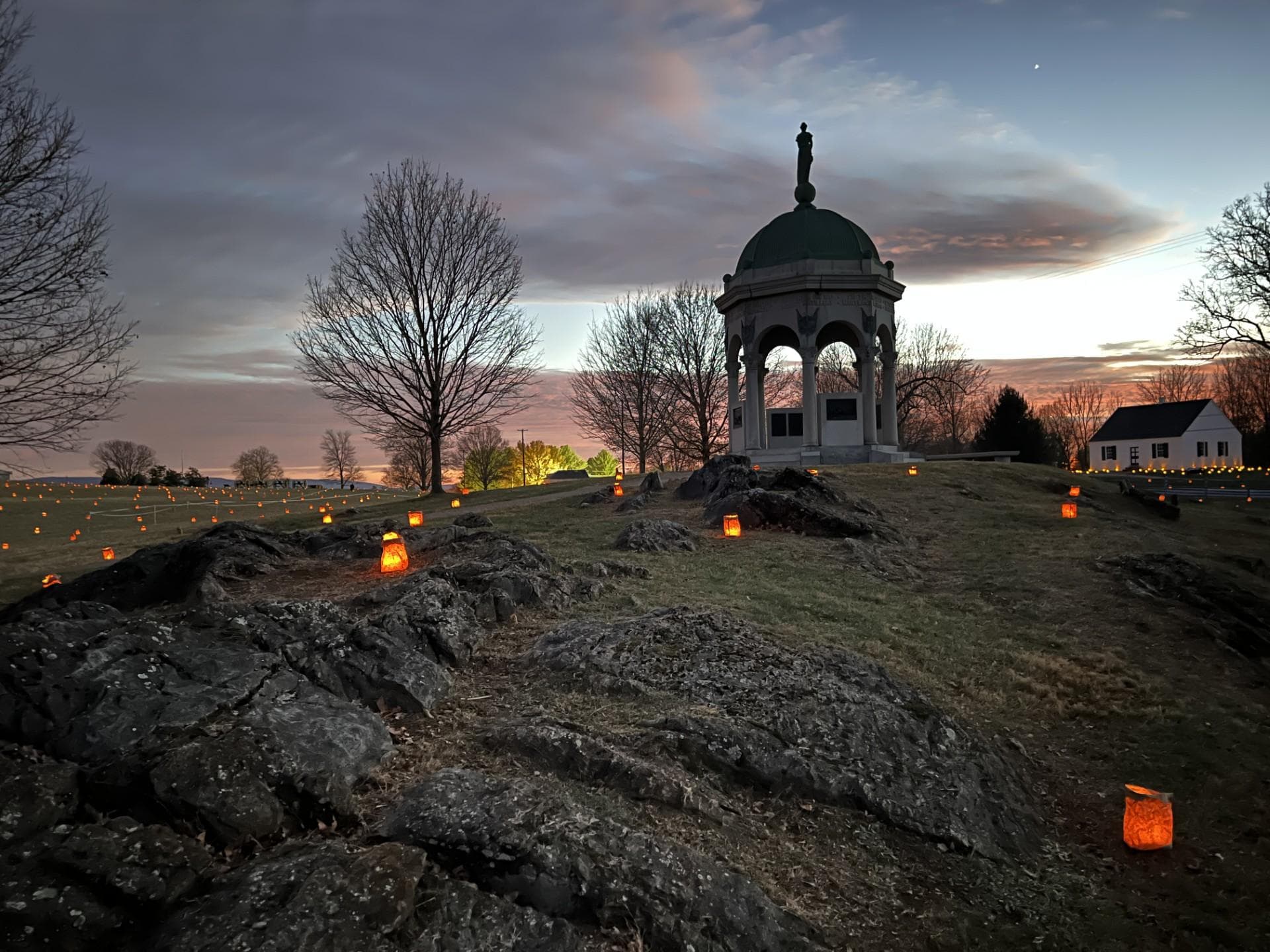 The Memorial Illumination, held in December, features 23,000 candles placed by volunteers, over the north end of the battlefield.  Each represents a causality from the battle.