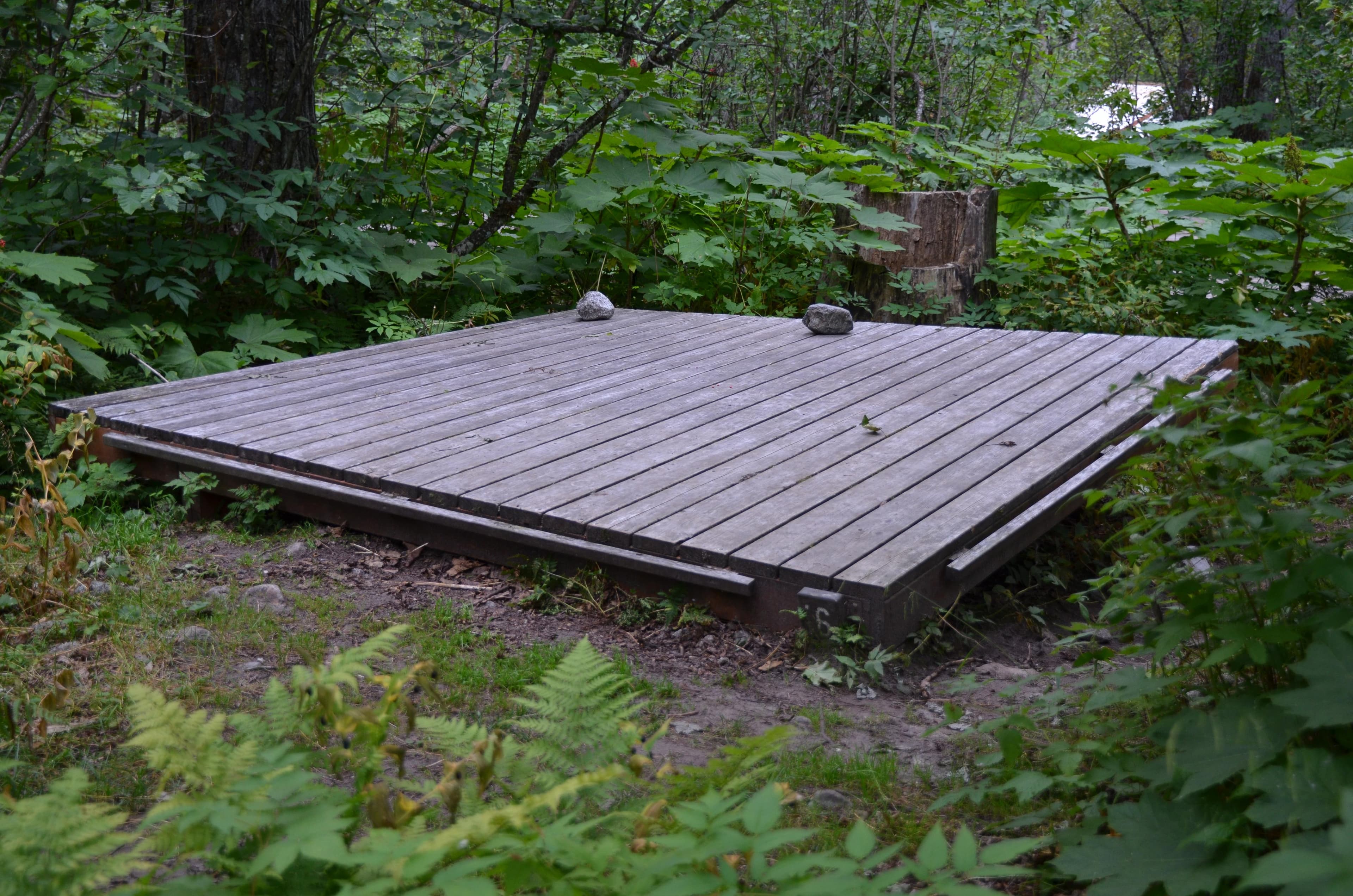 Tent sites at Sheep Camp are on raised, wooden platforms.