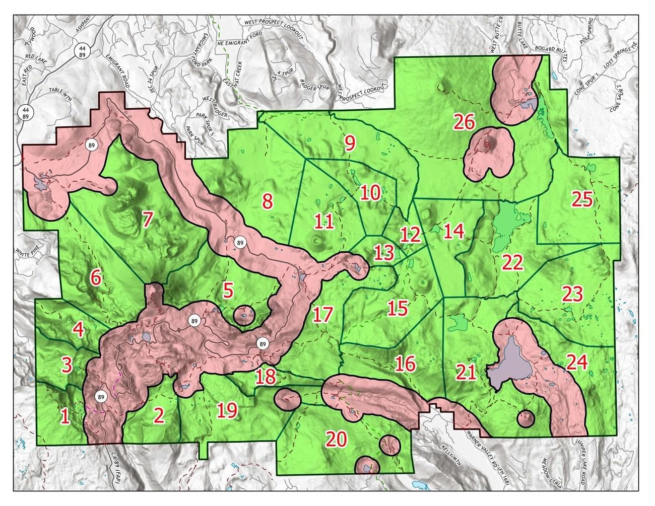 Wilderness permits require trip location information based on these designated zones. Areas in red are closed to backcountry camping.