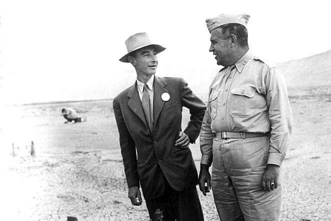 J. Robert Oppenheimer and Gen. Leslie Groves at the Trinity Test Site.